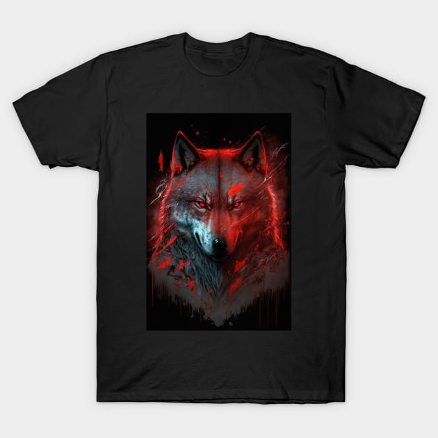 Handsome Wolf portrait with red glow T-Shirt by KoolArtDistrict